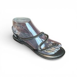 Antonio Melani Selma Snake Embellished Leather Black Thong Women’s Size 9 Read..